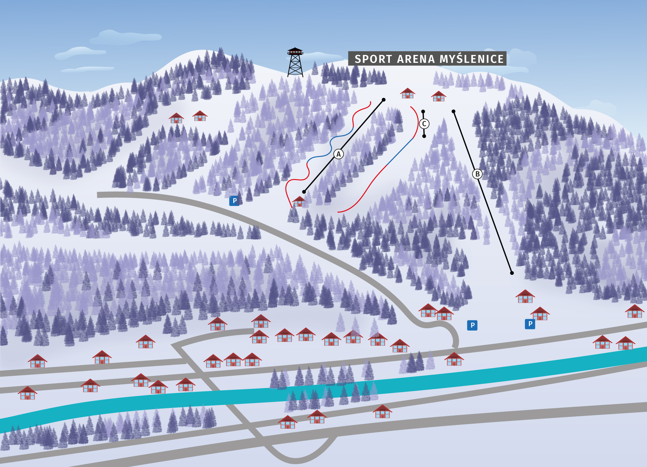 mapa stacji narciarskiej Sport Arena Myślenice